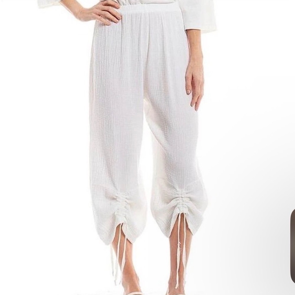 Bryn Walker Cropped Cinch Pants White Gauze Cotton Stretch Waist Wide Leg XS